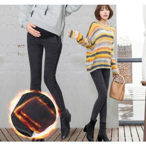 Fall winter plus velvet jeans Maternity Pants Imitation Denim Fashion Pregnancy Clothes Pregnant Outwear Trousers Warm pants