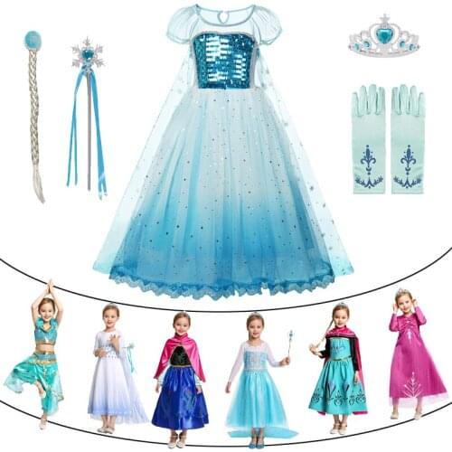Girl Elsa Anna Princess Dress Cosplay Mermaid Dress UP Aladdin Vampire Girl Princess Clothing Frozen2