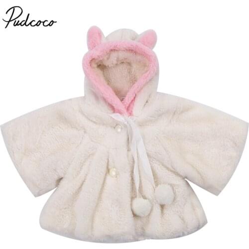 Pudcoco Cold Winter Baby Girls Clothes Faux Fur infant Coat Rabbit Ears Warm kids Jacket Xmas Snowsuit Outerwear enfant children