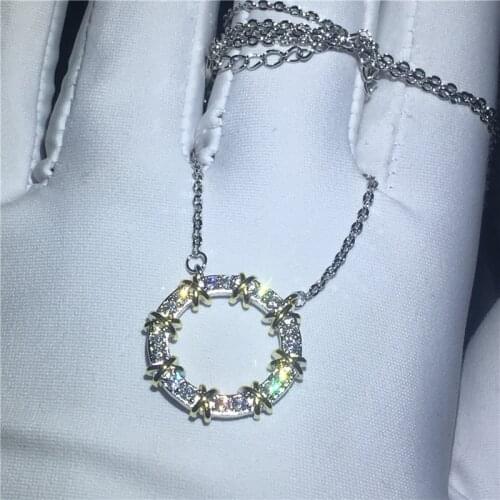 Handmade Round Across Pendant AAAAA zircon cz 925 sterling silver Engagement Wedding Pendants with necalace for women Jewelry