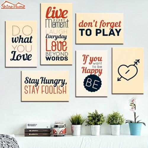 ShineHome-6pcs Modern Inspiring Motto Painting Canvas Prints Nordic Poster Modular Picture on The Wall Company Home Decor Quadro