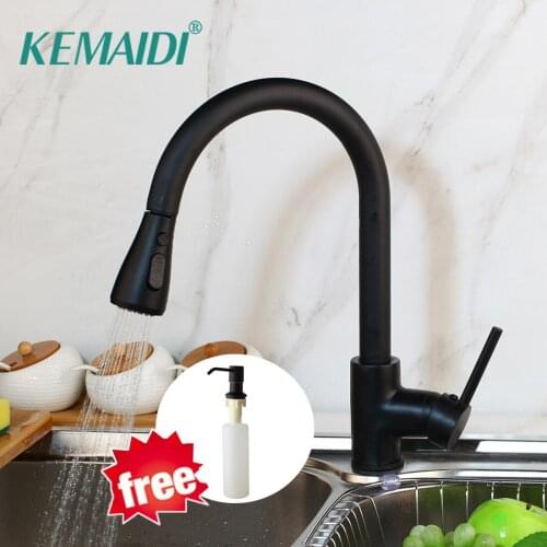 KEMAIDI Blackend Kitchen Faucets Silver Single Handle Pull Out Kitchen Tap Single Hole Swivel 360 Degree Water Mixer Tap Mixer