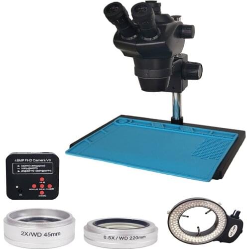 48MP HDMI USB Camera 8X-50X Trinocular Stereo Microscope 0.5X 2.0X Objective Lens Jewelry Lab Phone PCB Repair Microscopio Kits