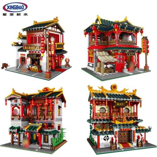 XINGBAO 01001/01002/01003/01004 Creative Series 4 Styles Chinese Street View Building Blocks Bricks Classic Architecture Model