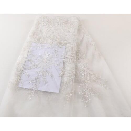 XIYA 2021 Nen Design French Tulle Lace Embroidery Groom Beads Lace White African Sequins Lace Fabric 4013B-1