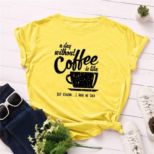 Plus Size S-5XL 100%Cotton T-Shirt Letter Coffee Cup Print T Shirt Women O Neck Short Sleeve Tee Summer Women TShirt Pink Tops