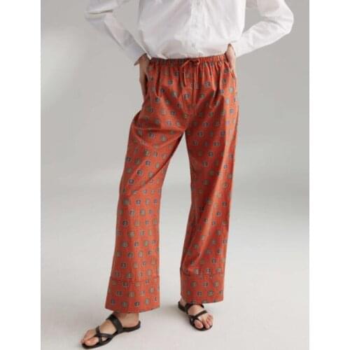 Natal trousers rust Yellow print elasticated Drawstring waistband Woman Wide LEG COTTON PRINTED PANTS 2019