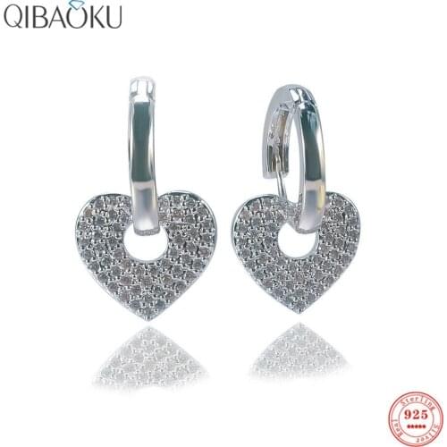 925 Sterling Silver Drop Earring Heart Piercing Pendiente Zircon Pave Luxury Fashion Ear Jewelry for Women Gift