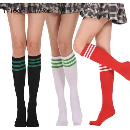 Women Three Striped Socks Dance Football Basketball Sport Ladies Black Knee Students Sports Girls Sock Stripes Fashion Trend