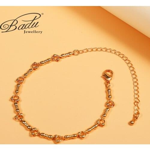Badu 2020 New Anklet Gold Round Chain Metal Safety Buckle Surface Frosted Beads Simple Style Light Anklet Girlfriend Jewelry