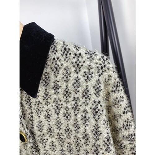 Women Tweed Short Coat Loose Turn Down Collar Knit Cardigan Jacket with Pocket Ladies Long Sleeve Casual Coat Female Clothing