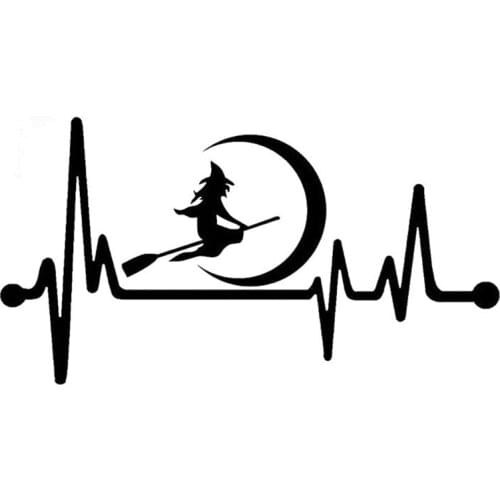1 Pcs Decor Motorcycle Decals Cute Witch Moon Broom Heartbeat Decorative Accessories Creative Waterproof PVC,14cm*7cm