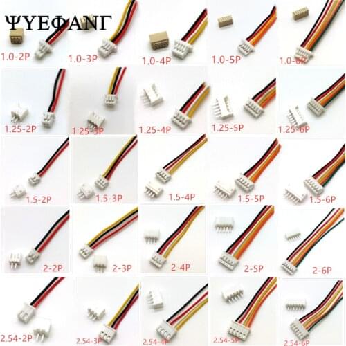 10 Sets SH 1.0mm JST 1.25mm ZH 1.5mm PH 2.0 XH 2.54mm 2Pin /3/4/5/6/7/8/10P Male & Female Plug Connector with 100mm length Wire