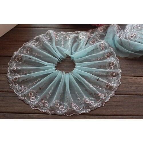 2 Yards Lace Trim Floral Embroidered Cyan Tulle Lace Trim 5.9 Inches Wide High Quality