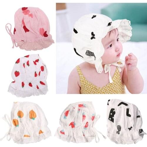 2021 Summer Spring Baby Sun Hat Flower Edge Breathable Cotton Printed Beanie Bonnet Cap Newborn Photography Props Toddler Infant