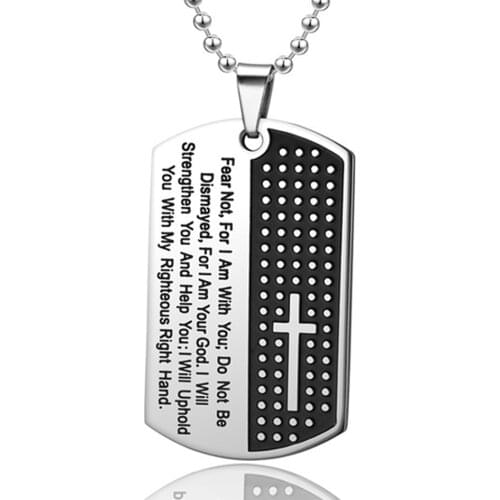 Stainless Steel Jewelry Christian Scripture Tag Retro Pendant Mens Cross Christian Necklaces Prayer Religious Jewelry