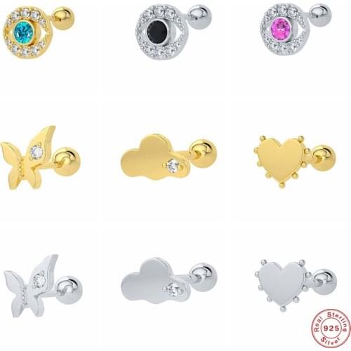 BOAKO 925 Sterling Silver Colorful Zircon Eye Shape Stud Earrings For Women Cute Butterfly Cloud Heart Ear Studs Piercing Jewel