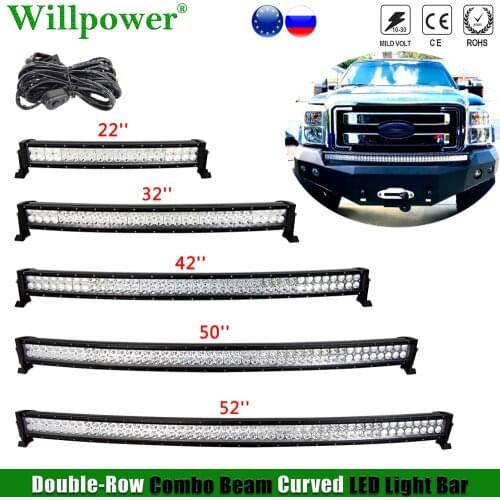 Car Roof 22" 32" 42" 50" 52" Curved LED Light Bar For Jeep Dodge Chevy Offroad 4WD 4x4 Truck SUV Pickup Bumper Fog Driving Lamp