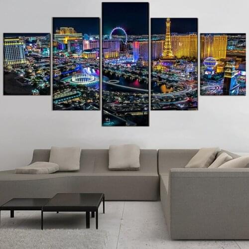 5 Pieces Las Vegas City Landscape Paintings Canvas HD Prints Modular Pictures Wall Art Home Decor Poster Modern paintings Decor