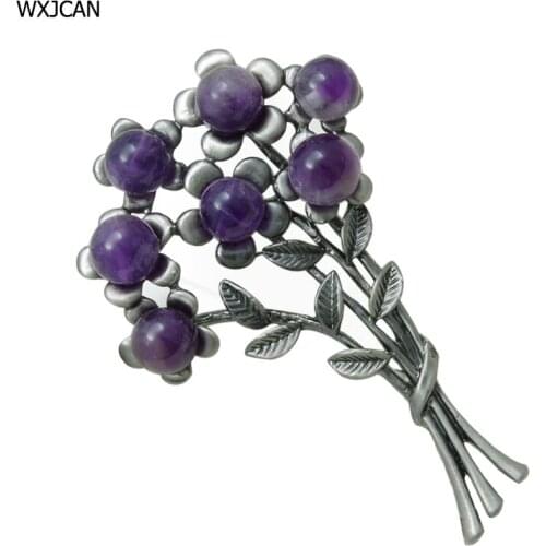 WXJCAN Classical plant tree brooch with stone Gun black metal inlay resin stone vintage brooches Party jewelry Charm gift B5050