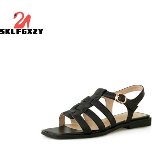 SKLFGXZY Summer New Arrival Genuine Leather Beach Sandals Roman Fashion Leisure Womens Shoes Flat