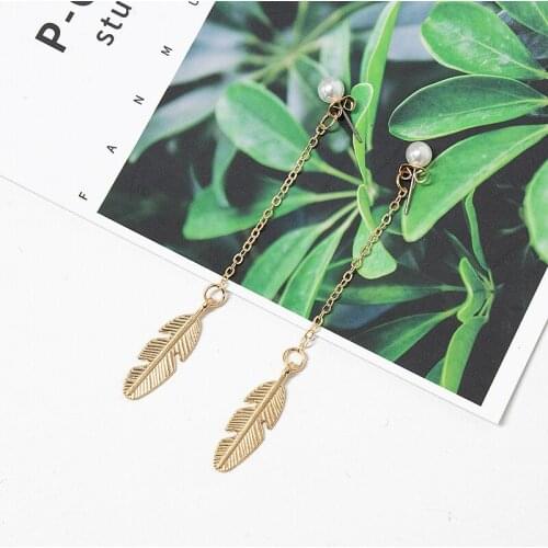 Earrings Hot New Arrival Gold Color Leaf Long Tassel Drop Earrings Fashion Pearl Earrings for Women Korean Style Popular Gift