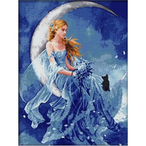 Moon Girl Cat Needlework Diy Diamond Painting Cross Stitch Round Diamond Embroidery Home Christmas Decoration Diamond Mosaic