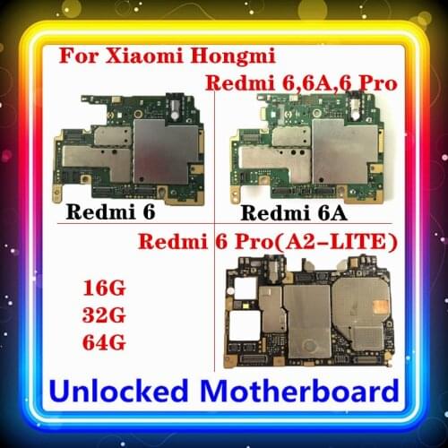 For Xiaomi Hongmi Redmi 6,6A,6 Pro Motherboard 64G 32G 16G Replaced Original Clean Logic Board Full Chips Android OS Mainboard