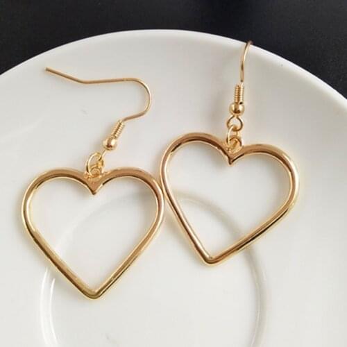 2020 Summer Sweet Cute Alloy Heart Dangle Drop Earrings Fashion Hollow Geometry Earrings Popular Jewelry Wholesale