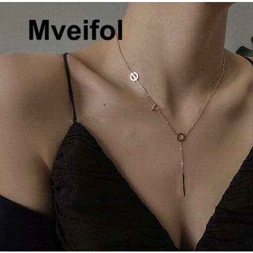 Mveifol Fashion Stainless Steel Letter Love Y Necklace Simple Roman Numbers Bar Choker Necklace Collares Stainless Steel Jewelry