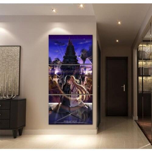 Canvas Pictures Wall Art Home Decor Framework 3 Piece JAnime Sword Art Online Paintings For Modern Living Room HD Print Poster