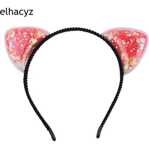 1PC New Fashion 2.5'' Love Stars Shells Transparent Quicksand Cat Ears Black Hairband For Kids Party Headwear Hair Accessories