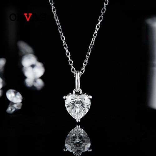 OEVAS 100% 925 Sterling Silver Real 1 Carat Heart Moissanite Pendant Necklace For Women Sparkling Wedding Party Fine Jewelry