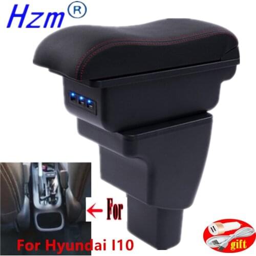 For Hyundai I10 armrest box central Store content Storage box armrest box with cup holder ashtray USB interface 2006~2017