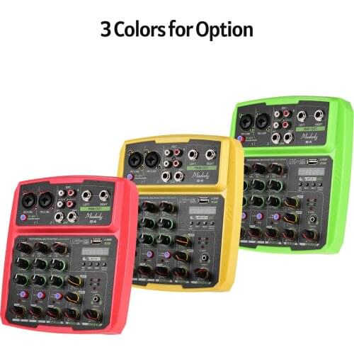 Muslady B4 Portable 4 Channels Audio Mixer USB Mixing Console Supports BT Connection with Sound Card Built-in 48V Phantom Power