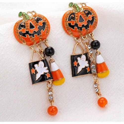 Halloween Personality Funny Pumpkin Earrings Alloy Dripping Exaggerated Earrings-color/pumpkin Ghost Pendant Earrings Jewelry