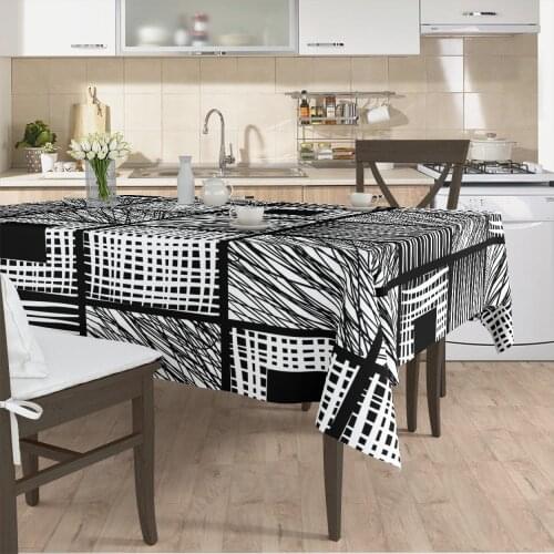 Table cloth living room kitchen white black square shape patterned micro fabric cover with runner pattern Free Shipping