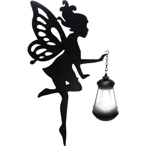 Garden Fairy Solar Light Elves Silhouette Light Ornaments Metal Hanging Lantern Ground Plug Light For Lawn Home Garden Deco