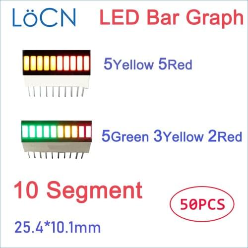 LED Display Bar graph Light 10 segment RED YELLOW GREEN Bargraph multi color 5 yellow 5 red module digital tube strip 50pcs