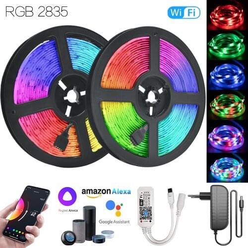 WIFI Smart Alexa Google Assistant Lamp Tape 65.6 ft(20M) RGB 2835 12V EU Plug Ribbon Diode DIY Decoration For Kitchen Room Party