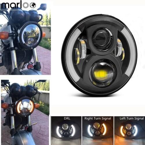 Motorycle 7'' Led Headlight H4 Headlamp Amber Turn Signal Angle Eyes Indicators White DRL 60W For Lada Niva 4x4