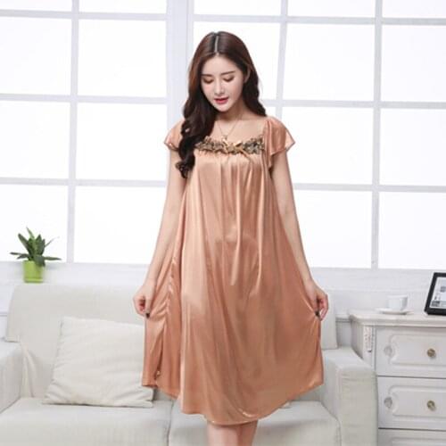 Ladies Sexy Silk Satin Nightshirts Oversize 5XL Nighties Luxurious Nightgown Long Lace Sleepwear Chemises Nightwear Women
