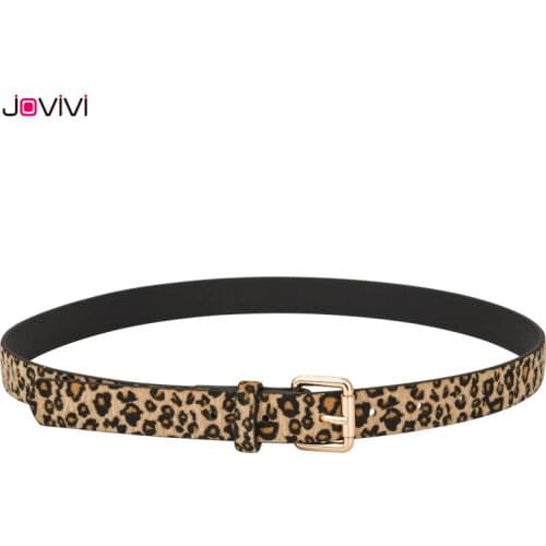 Jovivi Women PU Dress Thin Belts Pants Belt Female Waistband Women Horsehair Belt With Leopard Pattern Rose Gold Metal Buckle