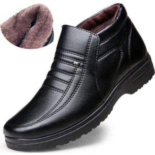 Winter Casual Leather Mens Shoes Flannel High Top Slip-on Male Boots Comfortable Rubber Waterproof Shoes