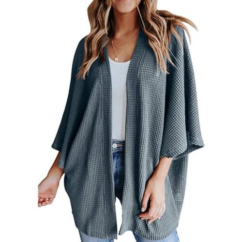 2021 Casual Knitted 3/4 Sleeve Women Cardigan Top Solid Color Skin-friendly Warm Open Front Sweater Coat Outwear for Holiday