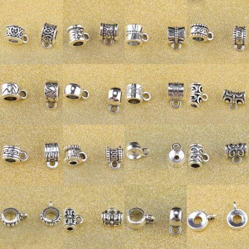 30pcs Silver Color Bail Beads For Women Earring Necklace Bracelet DIY Jewelry Making Findings Charm Pendant Clip Clasp Connector