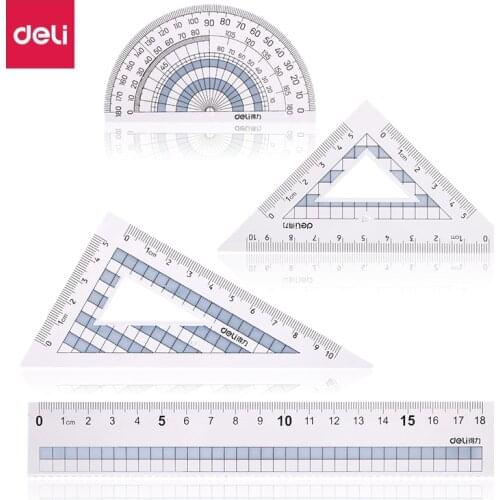 4pcs / set of Deli 71968 square multifunctional drawing combination ruler + triangle plate + protractor, student office supplies