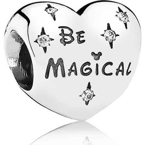 Authentic S925 Bead Charm Be Magical Love Heart With Crystal Bead for Women Bracelet Bangle Diy Jewelry