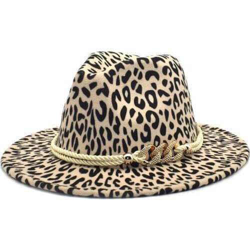 Chapéu De Jazz De Feltro Fedora de Lã Feminino Feminino Feminino Feminino Masculino Chapéu De Jazz De Leopardo Bege Branco Aba l