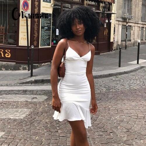 CNYISHE Spaghetti Straps Ruffles Mini Dress Sexy Party Elegant Sleeveless Women Sundress Summer Holiday Streetwear Dresses Robes